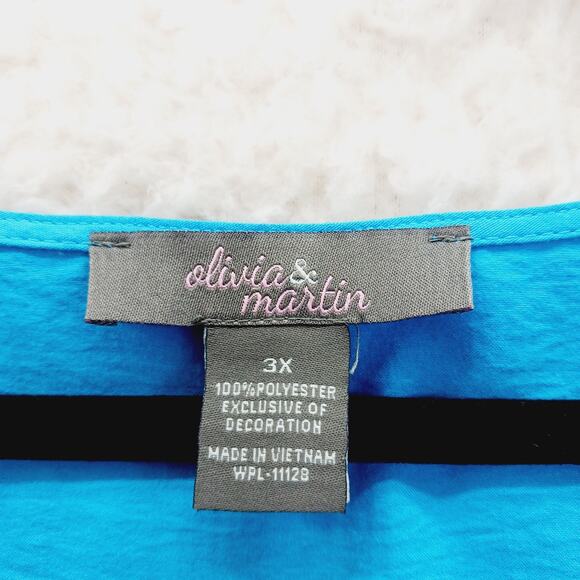 Blouse Size 3X Blue Lace Insert Cruise Going-Out Top Resortwear Vacation Whimsy - Picture 14 of 15